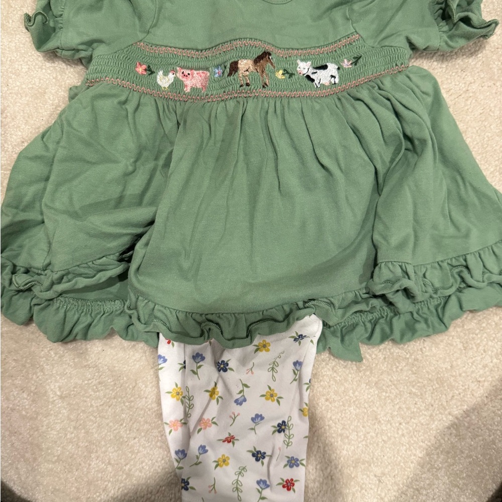 Good Lad Green smock set with farm animal Embroidery